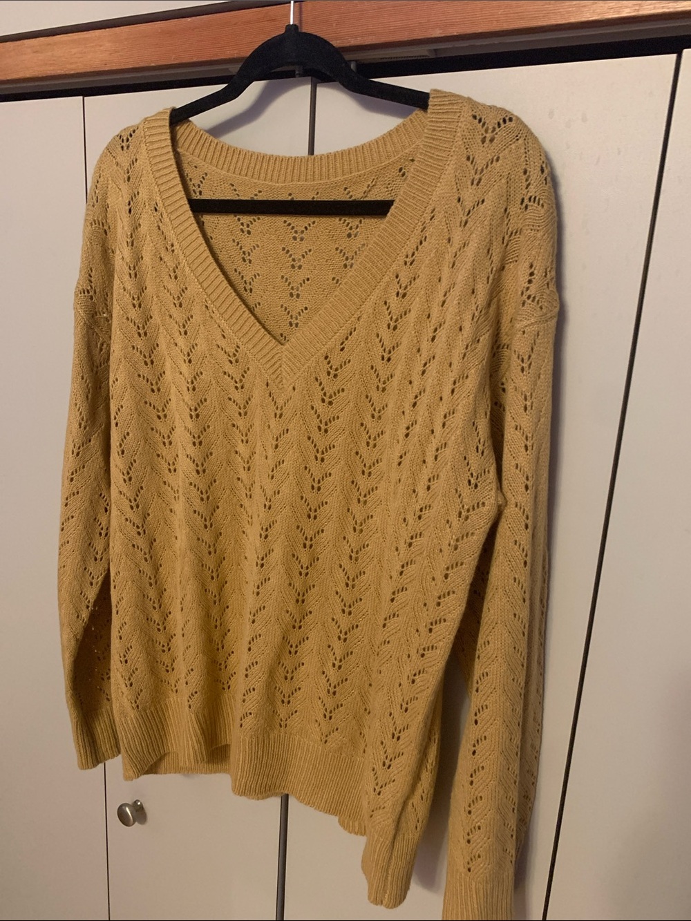 Cupshe Beige Chevron Pointelle V-Neck Knit Sweater Size L large